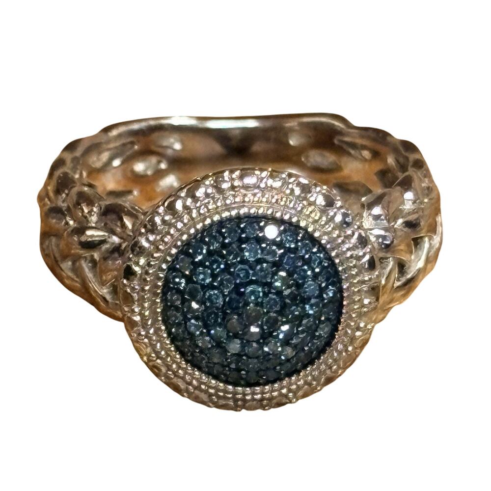 Affinity Diamond Ring Size 8 Sterling Silver & Blue Diamond Woven Pave QVC JS